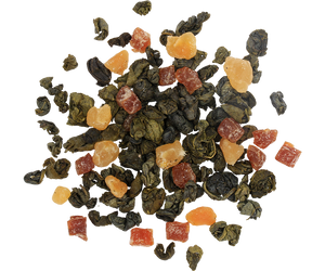 Basilur Apricot Passion Fruit - listki zielonej herbaty cejlońskiej Young Hyson z dodatkiem moreli, mango oraz aromatem moreli, mango i marakui.