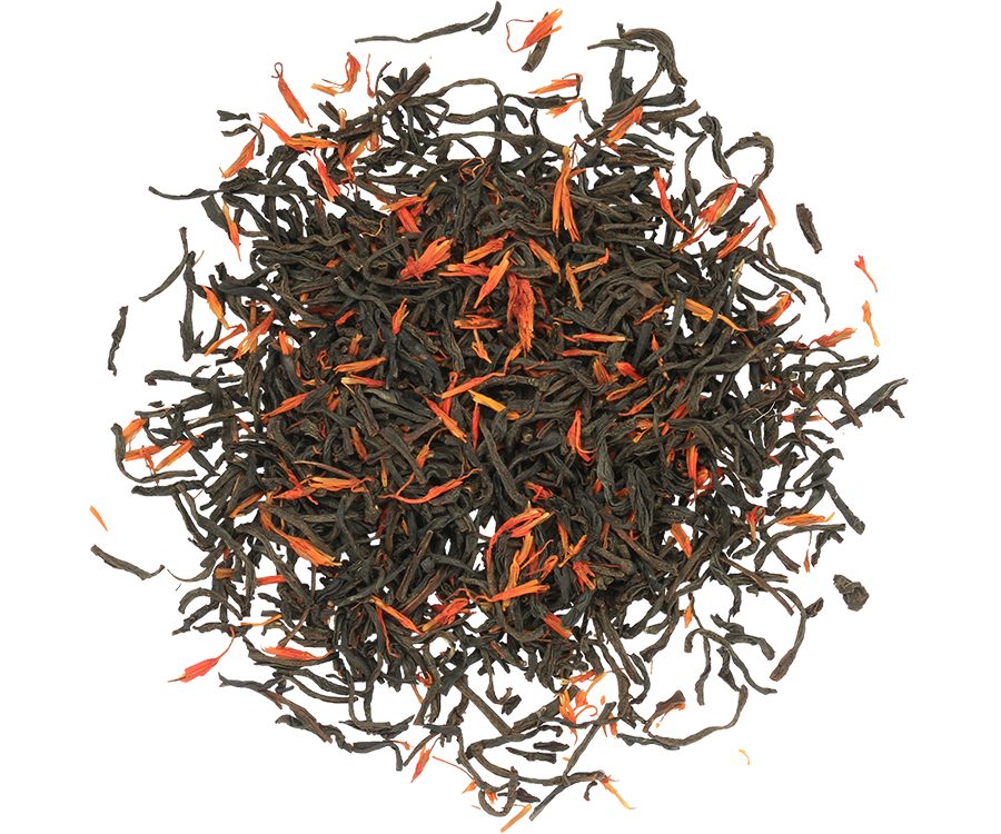 Basilur Autumn Tea - czarna herbata cejlońska z dodatkiem krokosza barwierskiego oraz aromatu syropu klonowego. Pomarańczowe pudełko z jesiennym motywem.