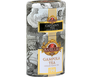 Basilur Captain’s Tea & Gampola – zestaw 2 czarnych herbat zamkniętych w pięknie zdobione puszki, które nachodzą na siebie. 