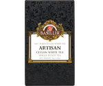 Basilur Ceylon White Tea – ekskluzywna biała herbata cejlońska bez dodatków. . Czarne opakowanie z wyszukanym zdobieniem.