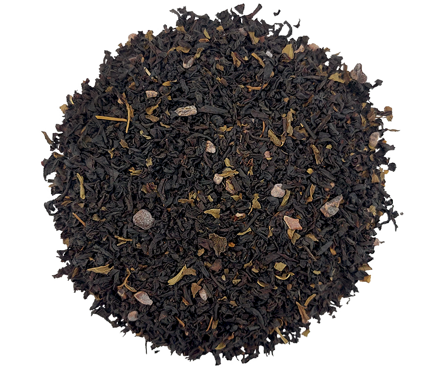 Basilur Chocolate Mint - czarna herbata cejlońska z dodatkiem owoców kakao, mięty pieprzowej oraz aromatu mięty czekoladowej w puszce.