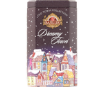 Basilur Dream Town - czarna herbata cejlońska z dodatkiem kwiatów malwy, nagietka oraz aromatu kremu czekoladowego. Ozdobna puszka z motywem świątecznym.