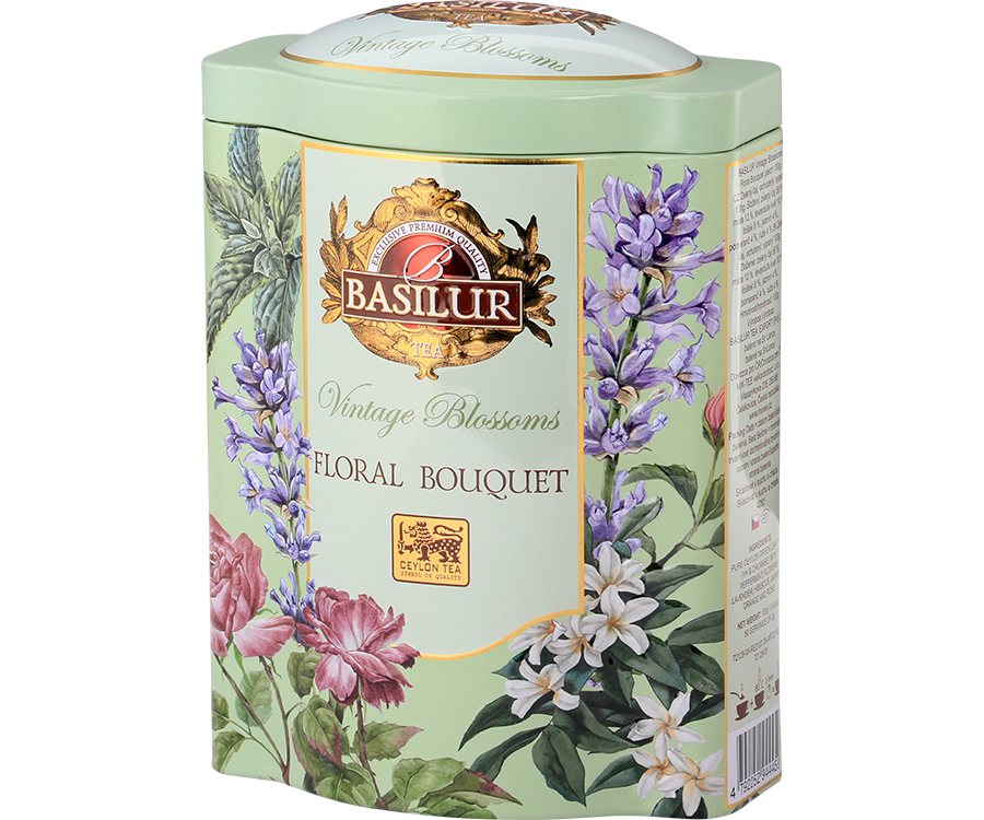 Basilur Floral Bouquet - zielona herbata cejlońska z miętą, lawendą, hibiskusem w puszce.