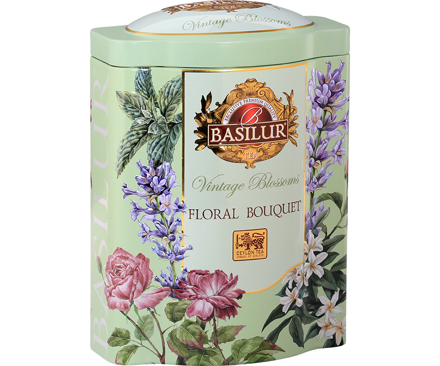 Basilur Floral Bouquet - zielona herbata cejlońska z miętą, lawendą, hibiskusem w puszce.