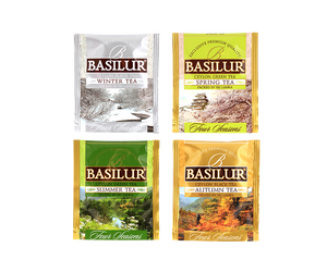 Basilur Four Seasons Assorted - zestaw 4 smaków herbat z kolekcji Four Seasons w ozdobnym pudełku z motywem pór roku.