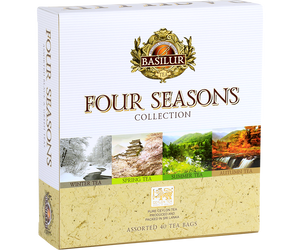 Basilur Four Seasons Assorted - prezentowy zestaw 4 smaków herbat z kolekcji Four Seasons w ozdobnym pudełku z motywem pór roku.