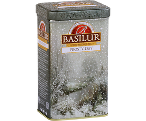 Basilur Frosty Day - czarna herbata cejlońska z dodatkiem mango, białego chabru oraz aromatu żurawiny. Piękne opakowanie formie metalowej puszki z zimowym pejzażem.