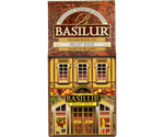 Basilur Fruit Shop - czarna herbata cejlońska z dodatkiem owoców papai, rodzynek, mango, ananasa, skórki pomarańczy oraz aromatu pomarańczy i mandarynki. Ozdobne opakowanie z grafiką domku.