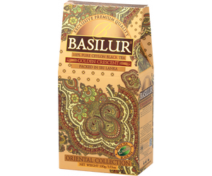Basilur Golden Crescent - czarna herbata cejlońska bez dodatków. Złote pudełko w orientalnym motywem.