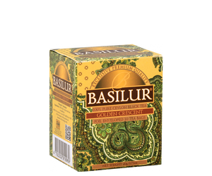 Basilur Golden Crescent - czarna herbata cejlońska w torebce. Ozdobne, złote pudełko z orientalnym motywem.