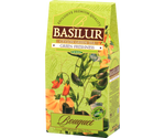 Basilur Green Freshness - zielona herbata cejlońska z dodatkiem mięty pieprzowej, szarłatu i szafranu. Zielone pudełko z kwiatowym motywem.