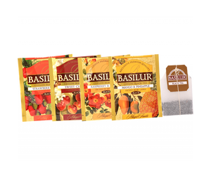 Basilur Magic Fruits Assorted Black - 4 smaki czarnej herbaty z owocowymi dodatkami w ozdobnych kopertach z logo Basilur.
