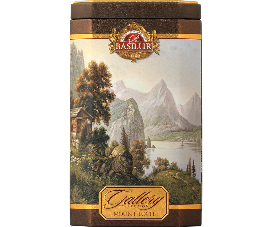 Basilur Mount Loch - czarna herbata z dodatkiem nagietka oraz aromatu francuskiego kremu waniliowego. Ozdobna puszka z górskim motywem.