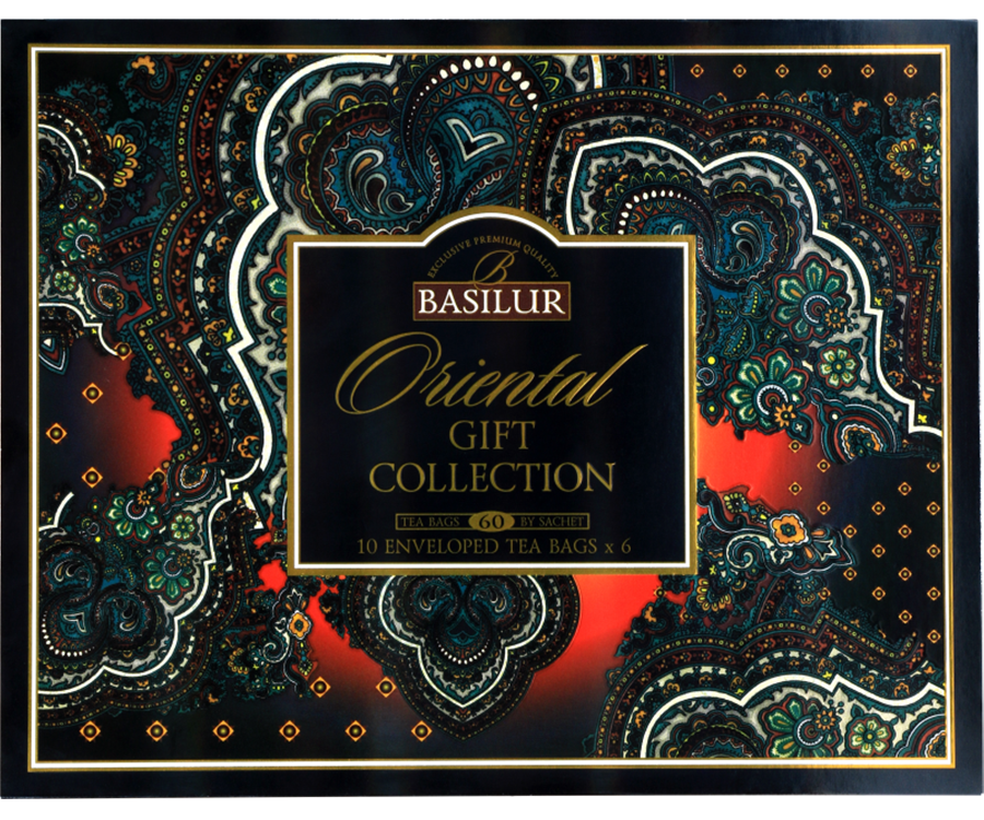 Basilur Oriental Gift - Assorted - prezentowy zestaw 6 smaków herbat w ozdobnym pudełku. Torebki herbat w kopertach.
