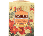 Basilur Raspberry & Rosehip - czarna herbata cejlońska skomponowana ze starannie wyselekcjonowanych liści z dodatkiem malin, papai, owoców dzikiej róży, nagietka, chabru oraz aromatu malinowego. Ozdobna puszka z motywem kwiatowo-owocowym.