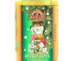 Basilur Retro Toys Green - zielona herbata cejlońska z dodatkiem owoców żurawiny, ananasa, jabłka, chabru oraz aromatem lodów wiśniowych. Ozdobna puszka z grafiką świątecznej bombki w stylu retro.