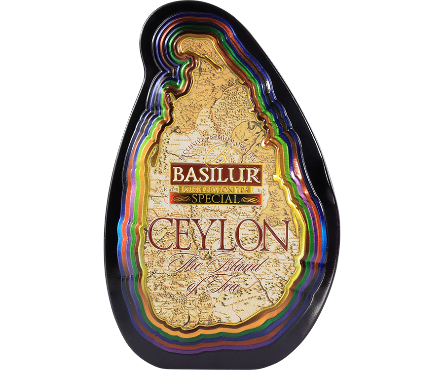 Basilur Special - czarna herbata cejlońska z delikatnymi herbacianymi listkami, bez dodatków. Ozdobna puszka z grafiką mapy.
