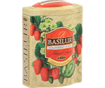 Basilur Strawberry & Kiwi - czarna herbata cejlońska skomponowana z listków FBOP z dodatkiem truskawki, owoców goji, bławatka oraz naturalnym aromatem truskawki i kiwi. Ozdobna puszka z motywem owoców.