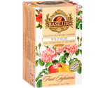 Basilur Wild Rose - owocowa herbata bezkofeinowa z dodatkiem hibiskusa, dzikiej róży, skórki pomarańczy, jabłka, liści stewii oraz aromatu jabłka, róży i cytryny. Ozdobne opakowanie z owocowo-kwiatowym motywem.