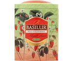 Basilur Wild Strawberry - zielona herbata cejlońska skomponowana ze starannie wyselekcjonowanych młodych listków YH z dodatkiem wiśni, poziomki, kwiatów niebieskiej malwy oraz aromatu poziomki i jaśminu. Ozdobna puszka z kwiatowo-owocowym motywem.