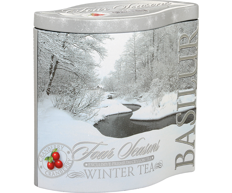 Basilur Winter Tea - czarna herbata cejlońska z dodatkiem owoców żurawiny oraz aromatu żurawiny w puszce.
