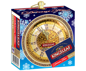 Kingsleaf Dream Time Gold – czarna herbata cejlońska z dodatkiem moreli, pomarańczy, nagietka oraz aromatu pomarańczy i mandarynki. Kompozycja została umieszczona w puszce, która kształtem przypomina zegarek kieszonkowy.