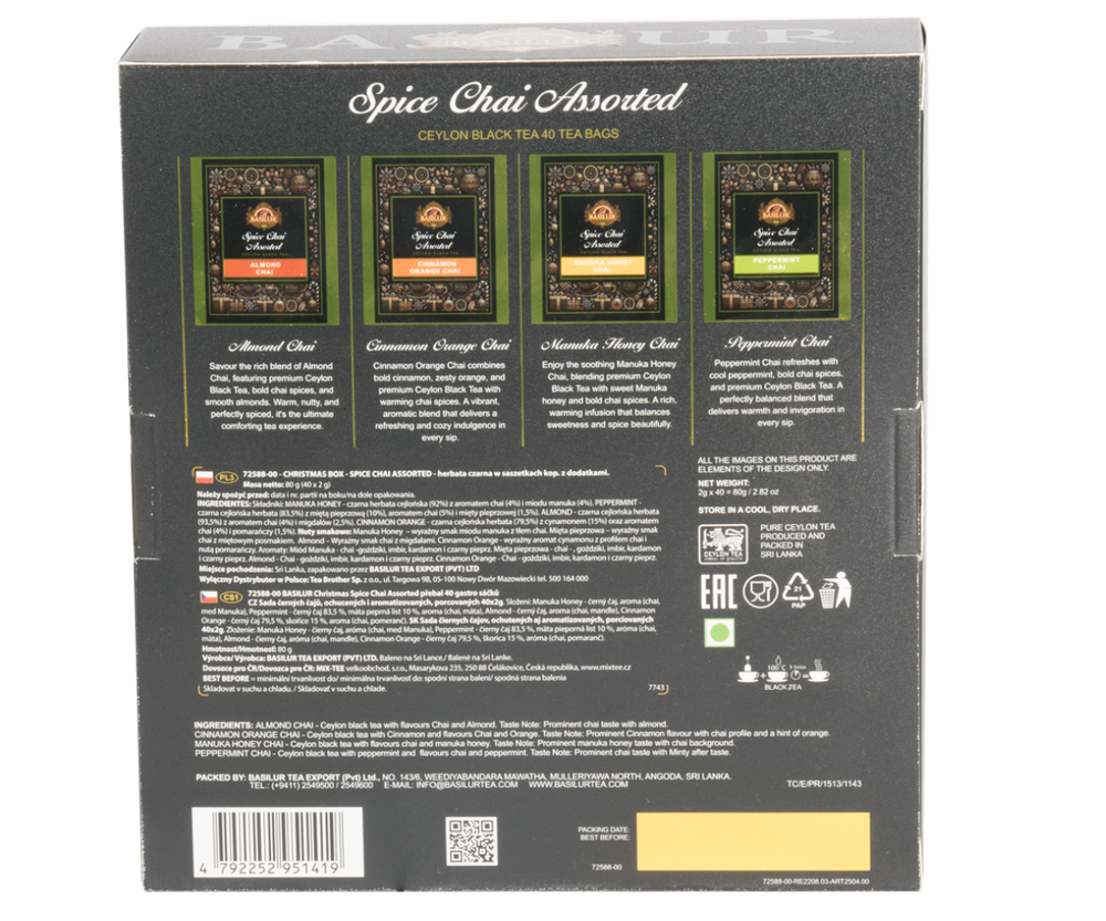 Zestaw herbat Basilur Spice Chai Assorted – eleganckie pudełko prezentowe z 40 torebkami