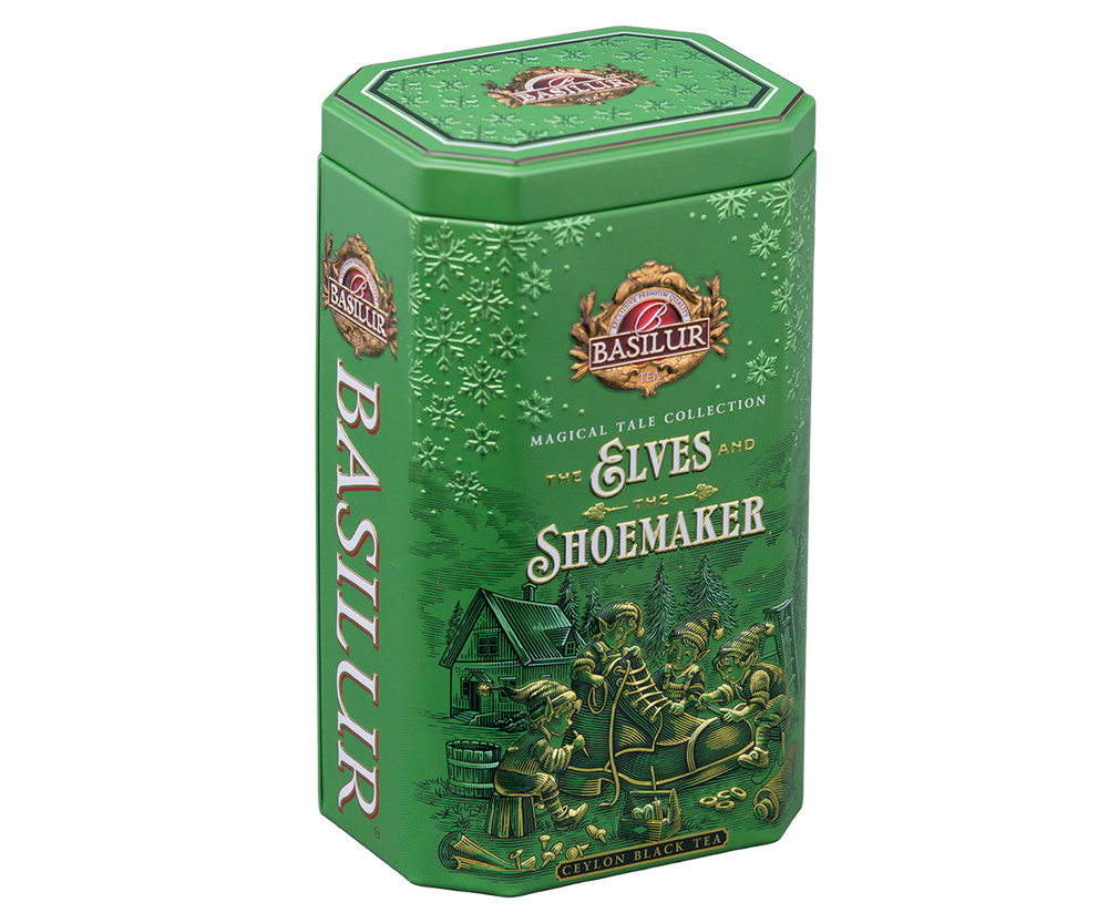 Herbata świąteczna Basilur The Elves and the Shoemaker w zielonej zdobionej puszce