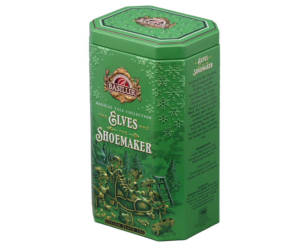 Herbata świąteczna Basilur The Elves and the Shoemaker w zielonej zdobionej puszce