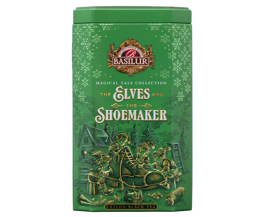 Herbata świąteczna Basilur The Elves and the Shoemaker w zielonej zdobionej puszce