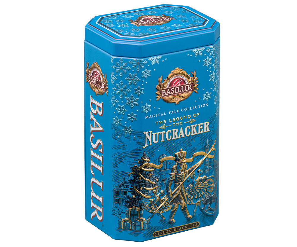 Herbata świąteczna Basilur The Legend of The Nutcracker w niebieskiej puszce.