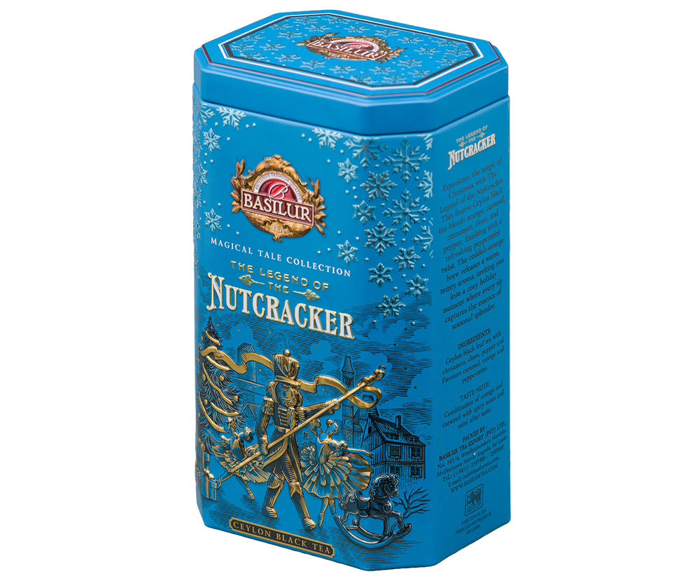 Herbata świąteczna Basilur The Legend of The Nutcracker w niebieskiej puszce.