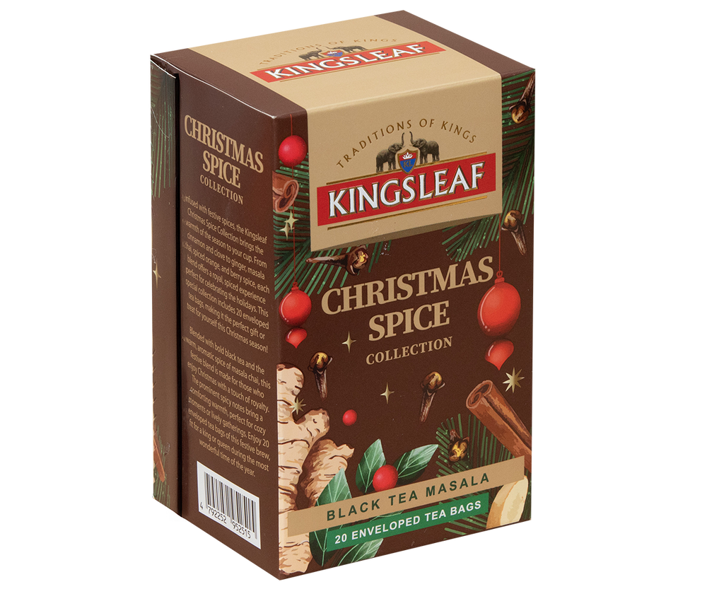 Czarna herbata świąteczna Kingsleaf Christmas Spice w brązowym pudełku