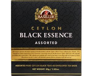 Basilur Black Essence Assorted – zestaw 4 smaków herbat czarnych z kolekcji Black Essence. Ozdobna herbaciarka w kolorze czarnym.