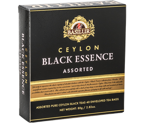 Basilur Black Essence Assorted – zestaw 4 smaków herbat czarnych z kolekcji Black Essence. Ozdobna herbaciarka w kolorze czarnym.
