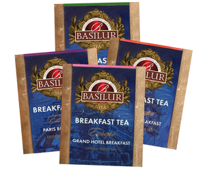 Basilur Breakfast Tea Europe - zestaw czarnych herbat śniadaniowych w 4 odsłonach. Tekturowa herbaciarka z grafiką mapy.