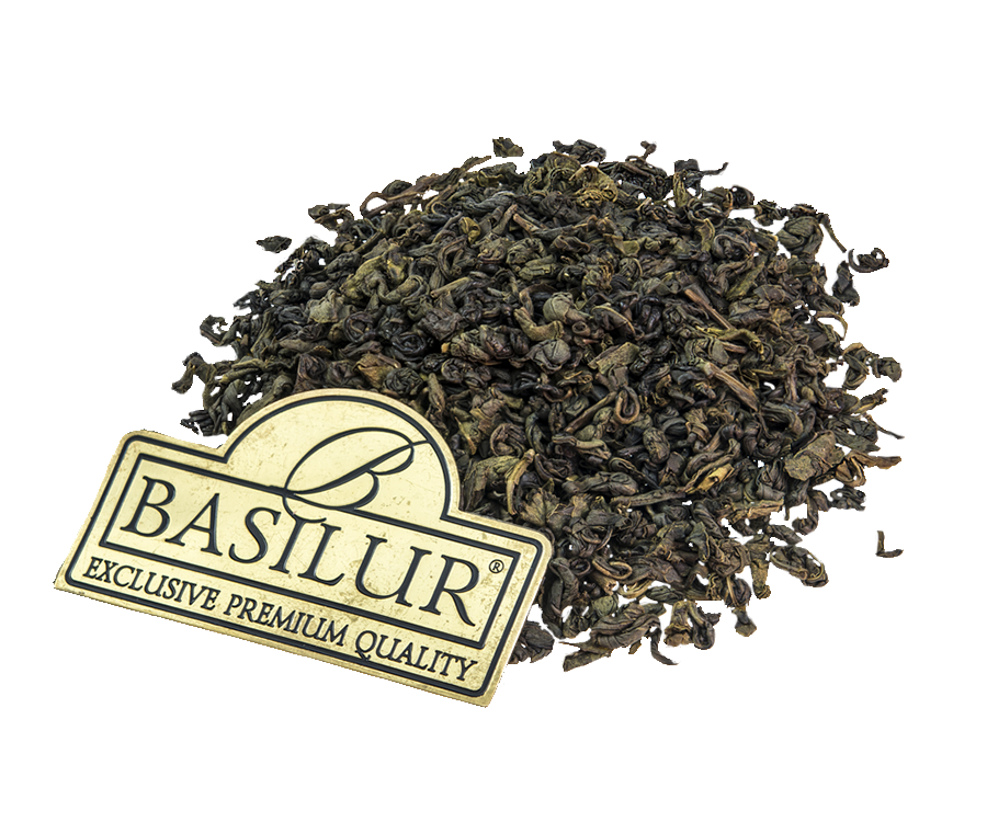 Basilur Emerald - zielona herbata cejlońska bez dodatków. Zielone pudełko z motywem kamieni szlachetnych.