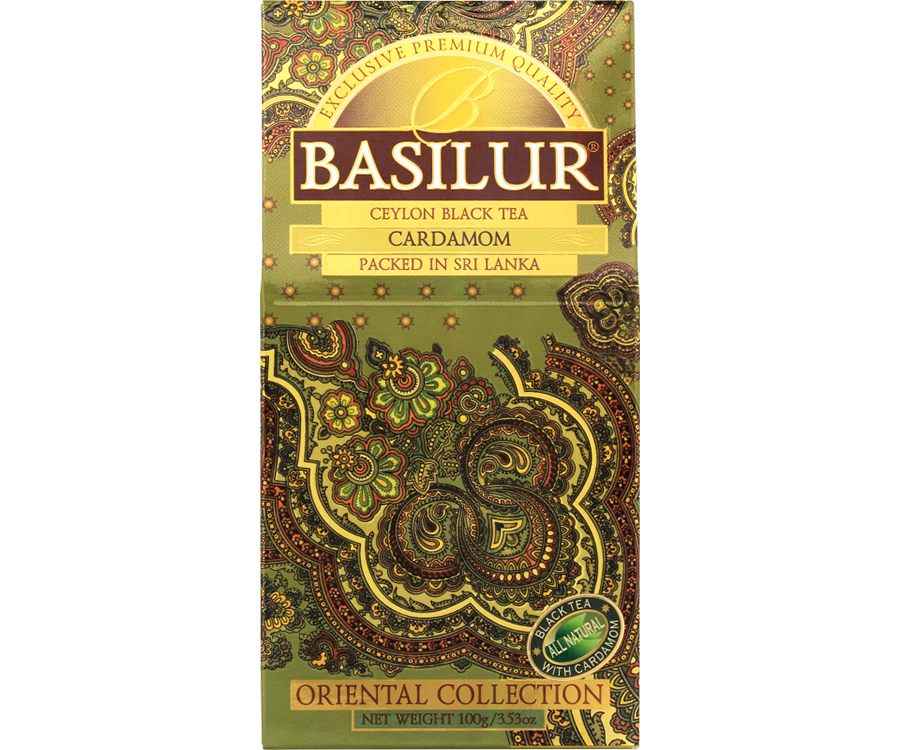 Basilur Cardamom - listki czarnej herbaty cejlońskiej Flowery Broken Orange Pekoe z dodatkiem naturalnego kardamonu.