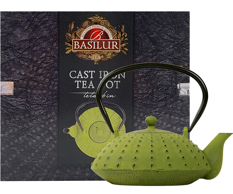 Basilur Dzbanek żeliwny – ozdobne naczynie do parzenia herbaty w zielonym kolorze o pojemności 0,8 l. 