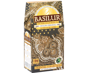 Basilur Original - czarna herbata cejlońska o dużych listkach OPA. Ozdobne, brązowe pudełko z orientalnym motywem.