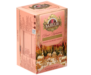 Basilur Christmas Fruit Infusions Assorted - zestaw bezkofeinowych herbat z dodatkiem owoców i korzennych przypraw. Ozdobne pudełko ze świątecznym motywem.