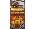 Basilur Christmas House - czarna herbata z dodatkiem białego i czerwonego chabru oraz aromatu marcepanu. Ozdobne opakowanie z grafiką domku.