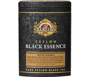 Basilur Coffee Caramel - czarna herbata cejlońska z dodatkiem kawy, chabru oraz aromatu kawy karmelowej i karmelu w puszce.