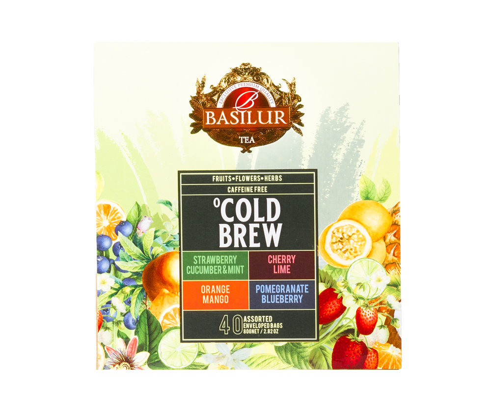 Basilur Cold Brew Assorted – zestaw 4 smaków herbat bezkofeinowych z kolekcji Cold Brew. 