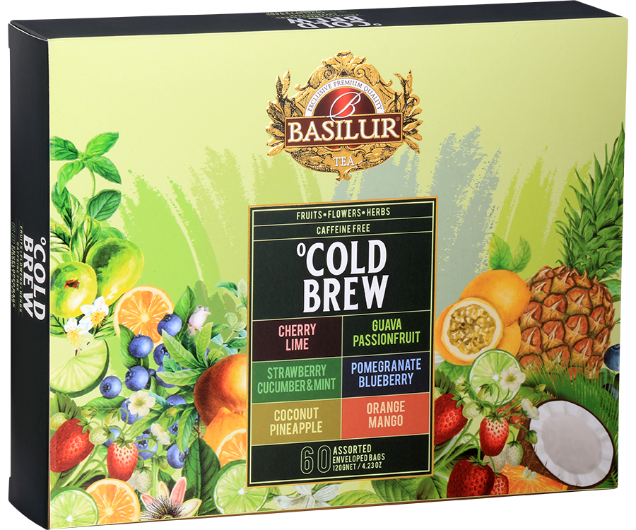 Basilur Cold Brew Assorted – zestaw 6 smaków herbat bezkofeinowych z kolekcji Cold Brew. 