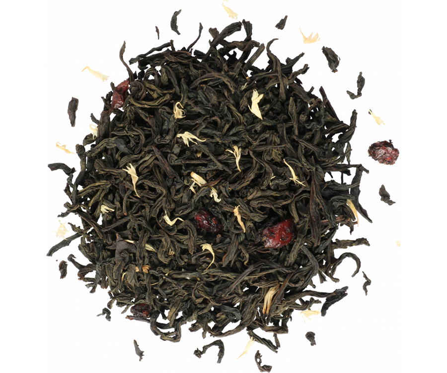 Basilur Cranberries - czarna liściasta herbata cejlońska z dodatkiem żurawiny, chabru oraz aromatem żurawiny. Ozdobne pudełko z zimowym motywem.