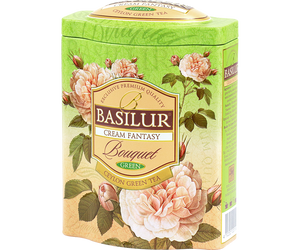 Basilur Cream Fantasy - zielona herbata z dodatkiem papai, szarłatu oraz aromatu truskawki i śmietanki w puszce.