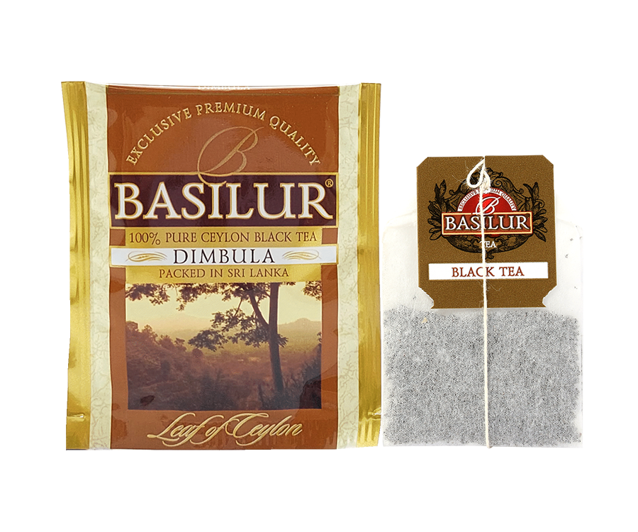 Basilur Dimbula - cejlońska herbata czarna ekspresowa bez dodatków. Żółte, ozdobne pudełko z cejlońskim pejzażem.
