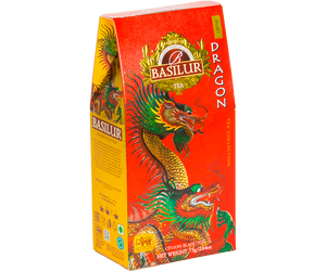 Basilur Dragon Ruby - czarna herbata cejlońska skomponowana ze starannie selekcjonowanych listków Orange Pekoe 1 bez dodatków. Ozdobne pudełko z motywem smoka.