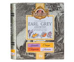 Basilur Earl Grey - zestaw czarnych herbat cejlońskich z dodatkiem kwiatowych i cytrusowych nut w wygodnych, ekspresowych torebkach. Metalowa puszka, która otwiera się jak książka.